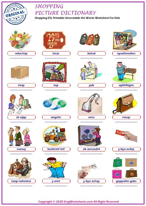 Shopping Printable English Esl Vocabulary Worksheets Engworksheets