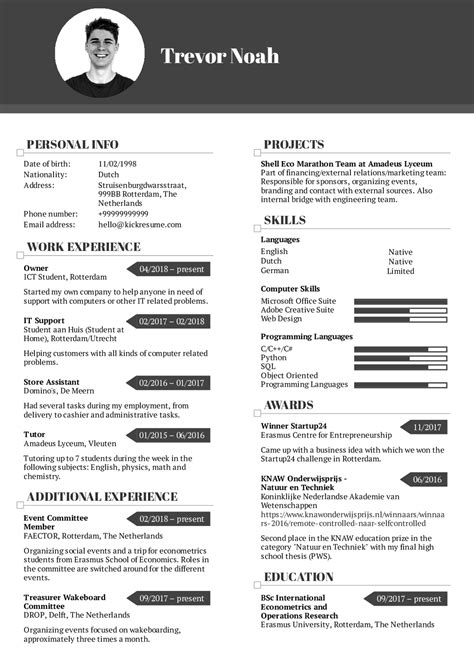 Erasmus Cv Sample Erasmus Sample Cv