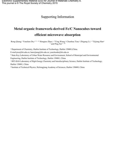 Pdf Efficient Microwave Absorption Metal Organic Framework