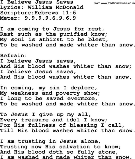 Good Old Hymns I Believe Jesus Saves Lyrics Sheetmusic Midi Mp3