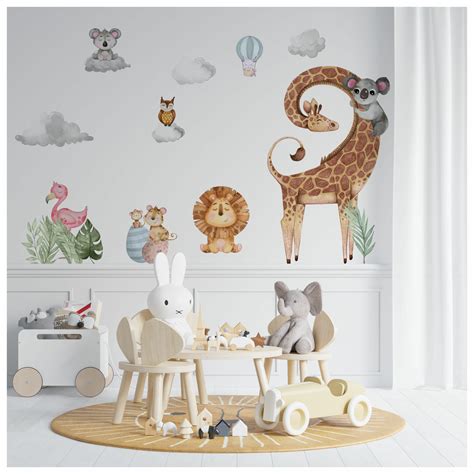 Watercolor Safari Animals Wall Murals Déco Wallpaper