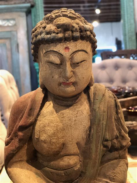 Vintage Carved Wood Sitting Buddha Statue