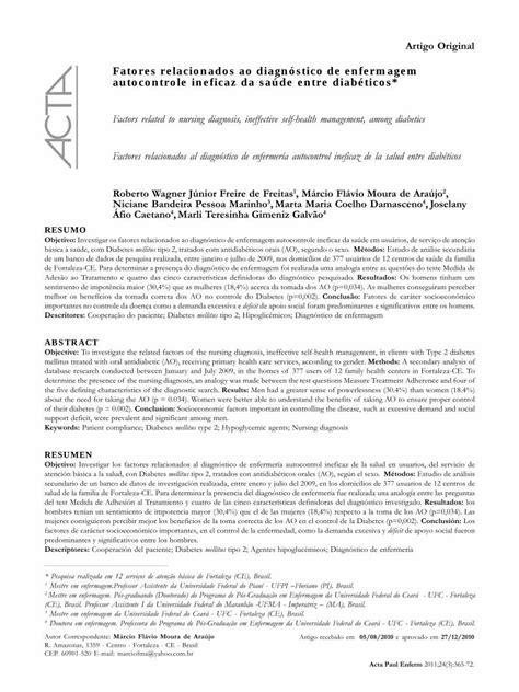 Pdf Fatores Relacionados Ao Diagn Stico De Enfermagem Mellitus