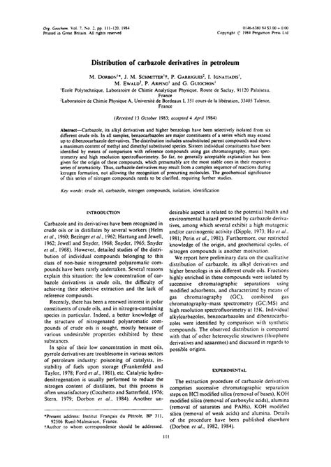 (PDF) Distribution of carbazole derivatives in petroleum