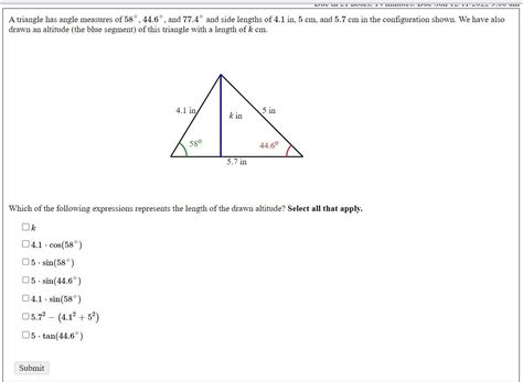 Solved A triangle has angle measures of 58∘,44.6∘, and 77.4∘ | Chegg.com