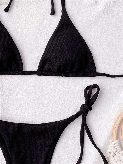 Ba Ador Bikini Con Cord N Lateral Tri Ngulo Halter De Canal Negro