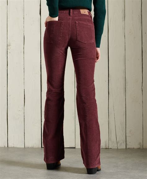 Womens Mid Rise Slim Cord Flare Jeans In Russet Brown Superdry