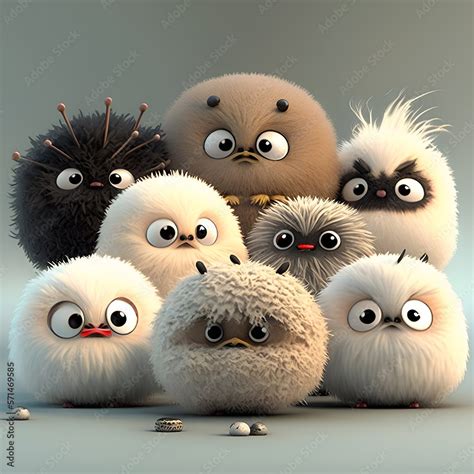 Cute Fluffy Round Characters Various Unknown Little Animals Ai