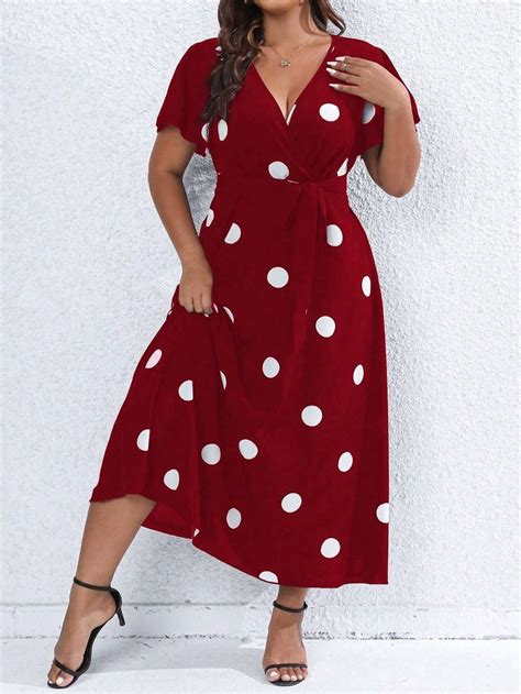 Plus Polka Dot Print Belted Dress Poka Dot Dress Polka Dot Top