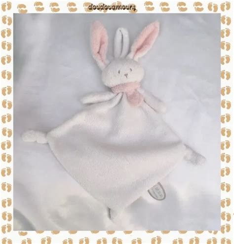 Doudou Peluche Plat Lapin Attache T Tine Nina Blanc Et Rose Dimpel Eur