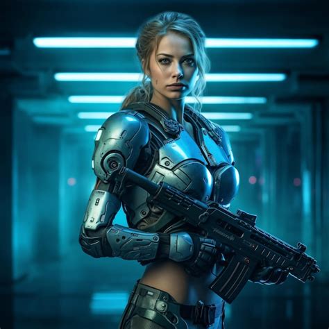 Chica Cyborg Futurista Con Armadura De Metal Ia Generativa Foto Premium