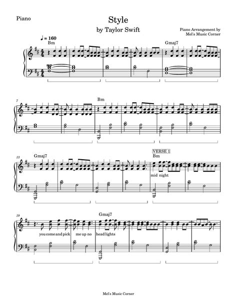 Taylor Swift Style Piano Sheet Music Sheets By Mels Music Corner