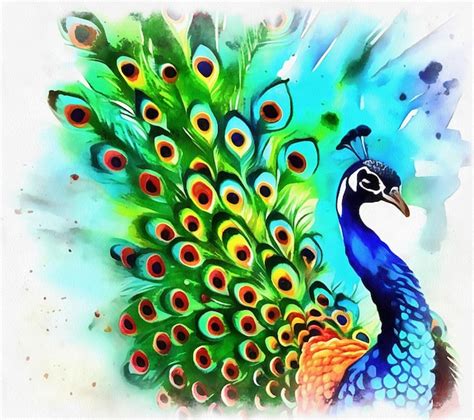 Ilustraci N De Pavo Real En Estilo De Pintura De Acuarela Sobre Lienzo