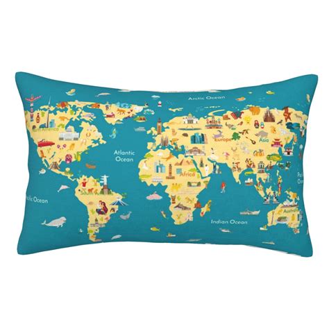 Adobk World Map With Landmarks Print Pillow Cases Standard Size World