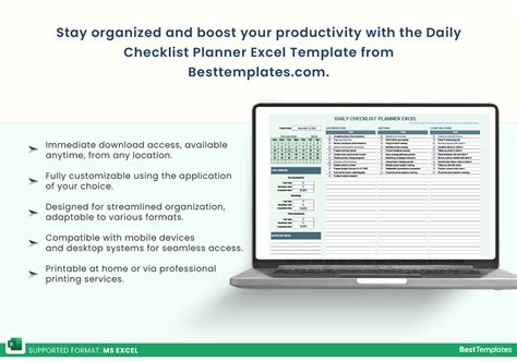Daily Checklist Planner Excel Template - Best Templates