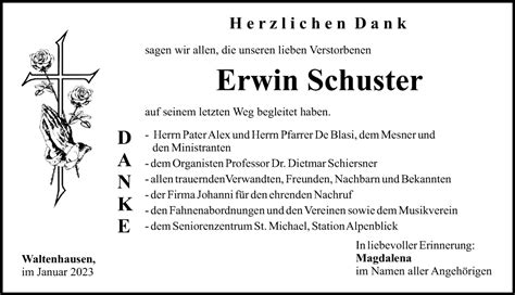 Traueranzeigen Von Erwin Schuster Augsburger Allgemeine Zeitung