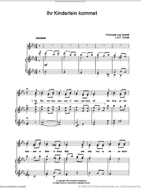 Ihr Kinderlein Kommet Sheet Music For Voice Piano Or Guitar