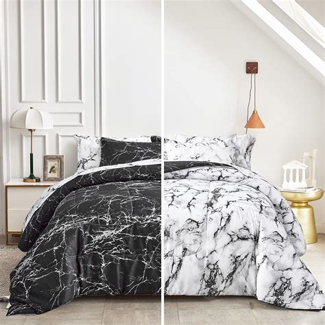 FlySheep White N Black Comforter Set 7 Pieces King Bed In A Bag