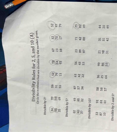 Solved Divisibility Rules For 2 5 And 10 A Circle The Numbers That