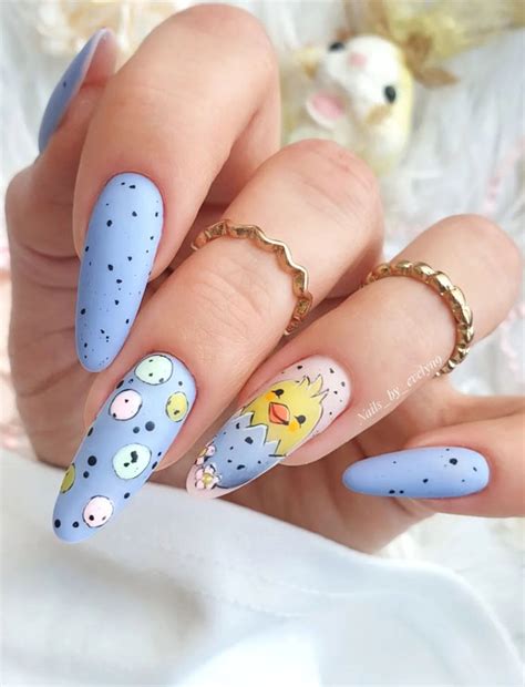 Easter Nail Art Designs That Dazzle Chick Hatching Blue Almond Nails