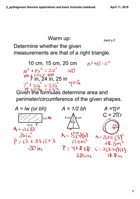 (PDF) 2 pythagorean theorem applications and basic formulas.notebook ...