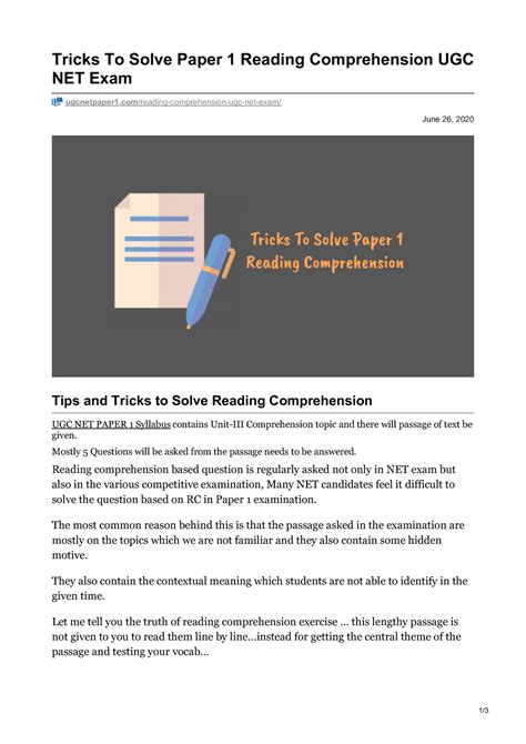 Tricks To Solve Paper 1 Reading Comprehension UGC NET Exam June 26