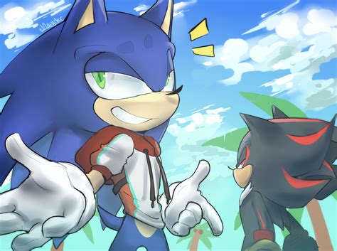 Fan art of sonic and shadow I did, the sweater he is using was made by me aswell. No idea why I ...