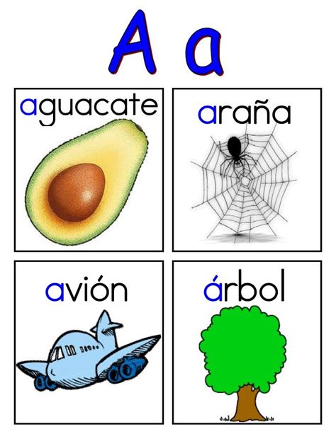 aguacate araña avión árbol Preschool spanish Learning spanish