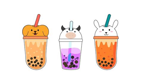 Set kawaii bubble tea with animal faces vector 14392438 Vector Art at ...