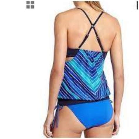 Athleta Swim Athleta Water Stripe Blousy Tankini Caspian Blue