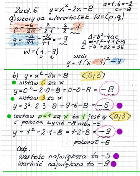ZAD4 6pkt Dana jest funkcja y x² 2x 8 Wyznacz współrzędne
