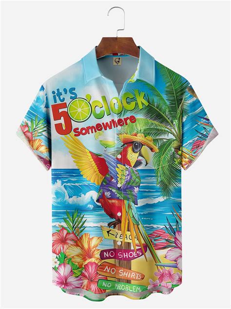 Hardaddy Party Shirts It S O Clock Somewhere Parrot Chest Pocket