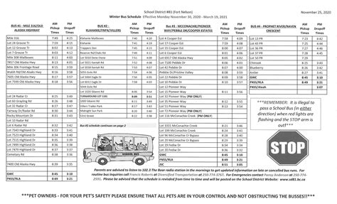 Further Changes to Bus Schedule – School District No. 81