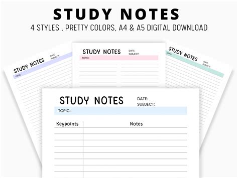 Study Notes Template Printable Study Notes Study Planner Aesthetic