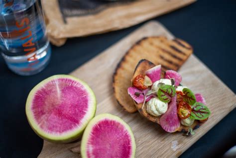 Goats Cheese Watermelon Radish And Confit Tomato Bruschetta Arthur David