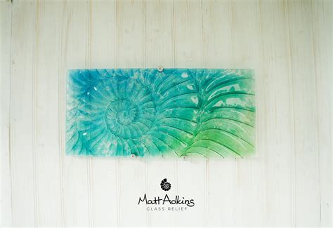 Ammonite Wall Panel Large Landscape Turquoise Blue Green 56x26cm Matt Adkins At Glass