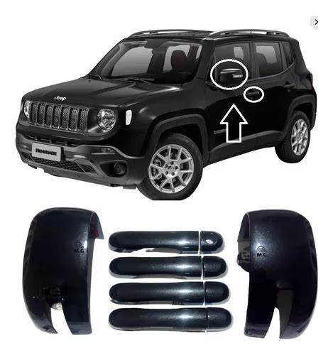 Kit Aplique Retrovisor Maçanetas Mopar Renegade Preto Carbon