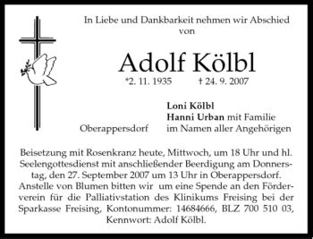 Traueranzeigen Von Adolf K Lbl Trauer Merkur De