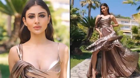 Mouni Roy Flaunts Her Gorgeous Look Wearing A Shimmery Brown Gown With A Thigh High Slit