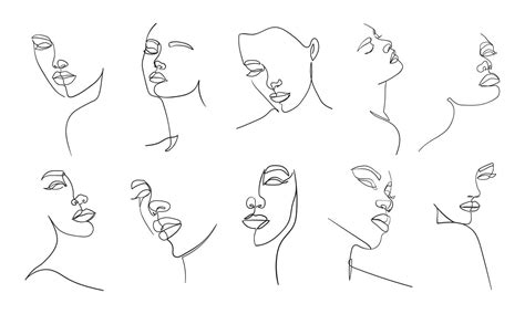 Set Of Portraits Simple Minimalist Vector Illustration Of Beautiful Woman Face Line Drawing