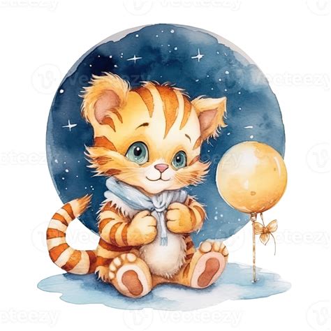 Cute Baby Tiger Watercolor Good Night Illustration 23853593 PNG