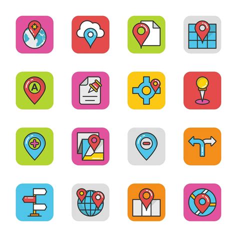 Maps And Navigation Flat Design Icons 25466285 Vector Art At Vecteezy