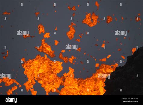 Lava Spewing From Crater In Geldingadalur Eruption Site In Iceland