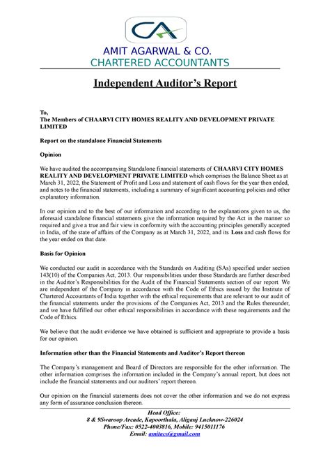 Independent Auditor Report CHARTERED ACCOUNTANTS Independent Auditor