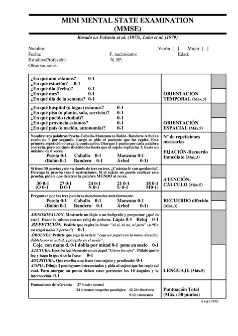 MINI Mental MINI MENTAL STATE EXAMINATION MMSE Basado En Folstein