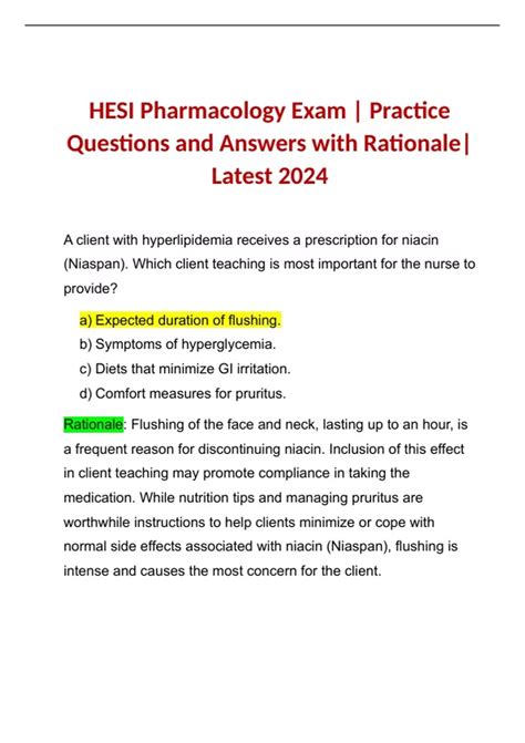 Hesi Pharmacology Exam Practice Questions And Answers With Rationale