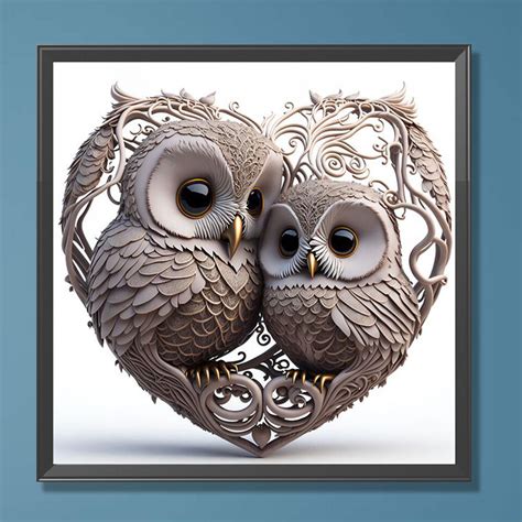 D Diy Full Round Drill Diamond Painting Heart Owl Kit Home Decoration