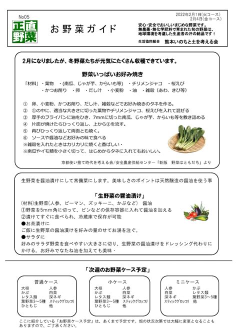 今週の野菜ケース 2月1・4日 熊本いのちと土を考える会