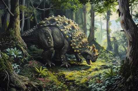 Un Dinosaurio En El Bosque Con Rboles Y Arbustos Herb Voros