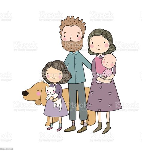 Ilustración de Una Familia Feliz Padres Con Hijos Lindo Papá De Dibujos